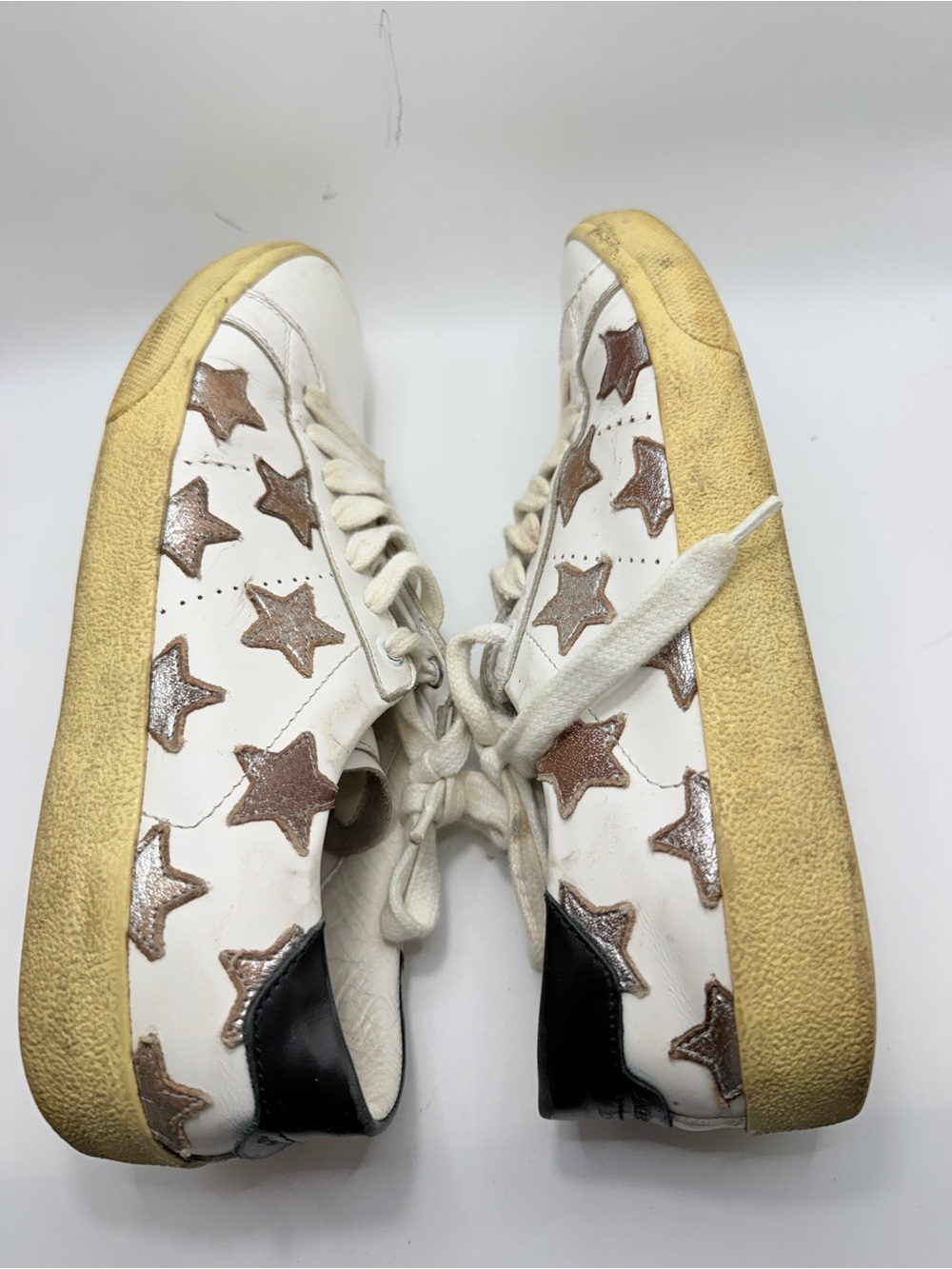 Saint Laurent White Leather Sneakers with Bronze Star Accents - Picture 6 of 13